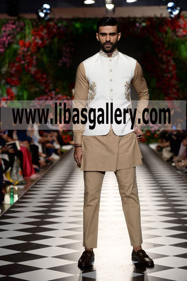 White Embroidered gents waistcoat for party and events