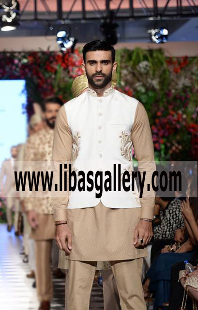 White Embroidered gents waistcoat for party and events