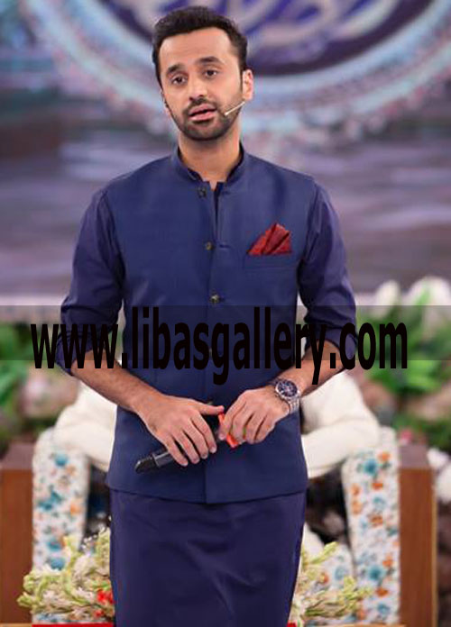 Designer Waist Coat Style Blue for Men