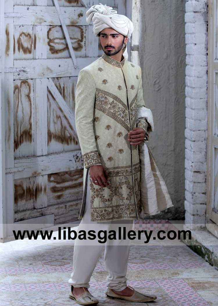 Pastel Mint Green Men Nikah Sherwani in Premium Fabric