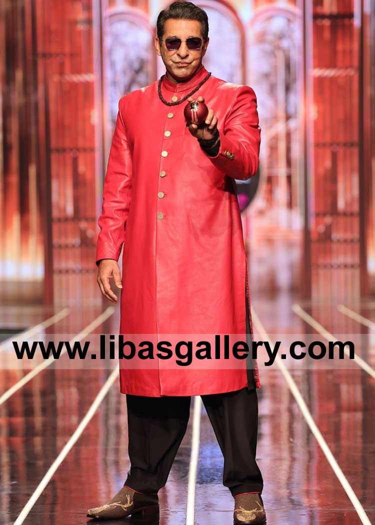 Deep Carmine Pink Men Sherwani Style with Fancy Metal Buttons