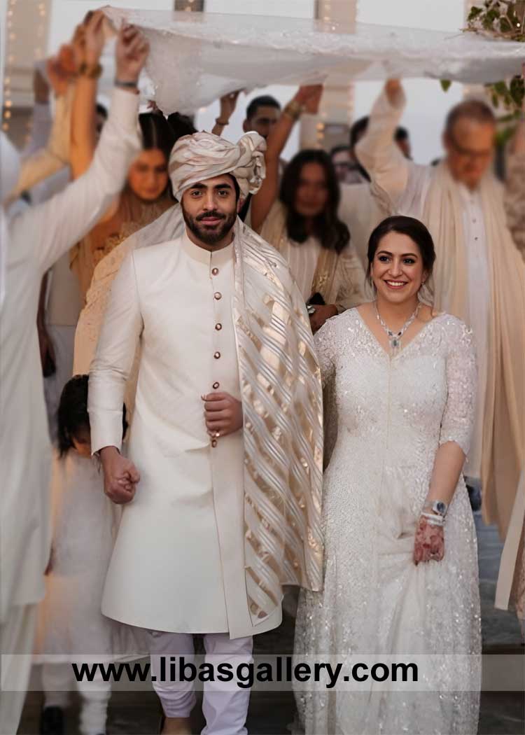 Off white Celebrity Style Groom Nikah Sherwani Suit