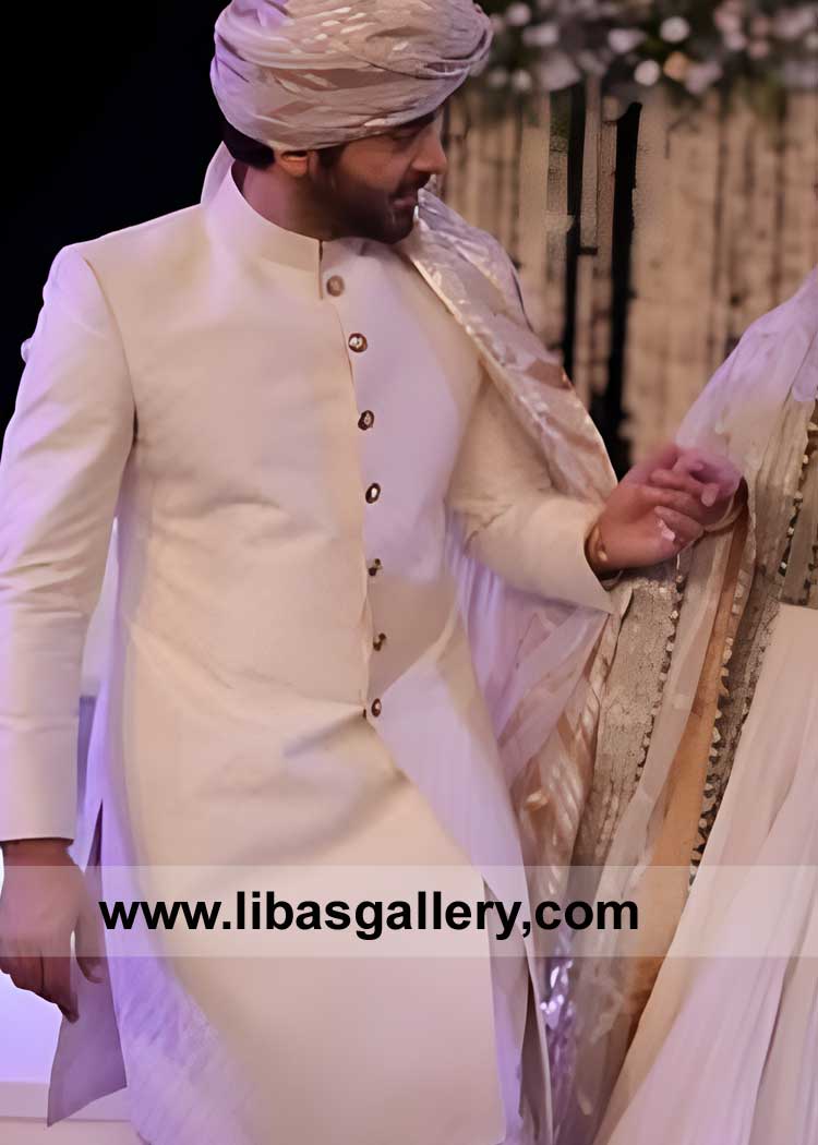 Off white Celebrity Style Groom Nikah Sherwani Suit