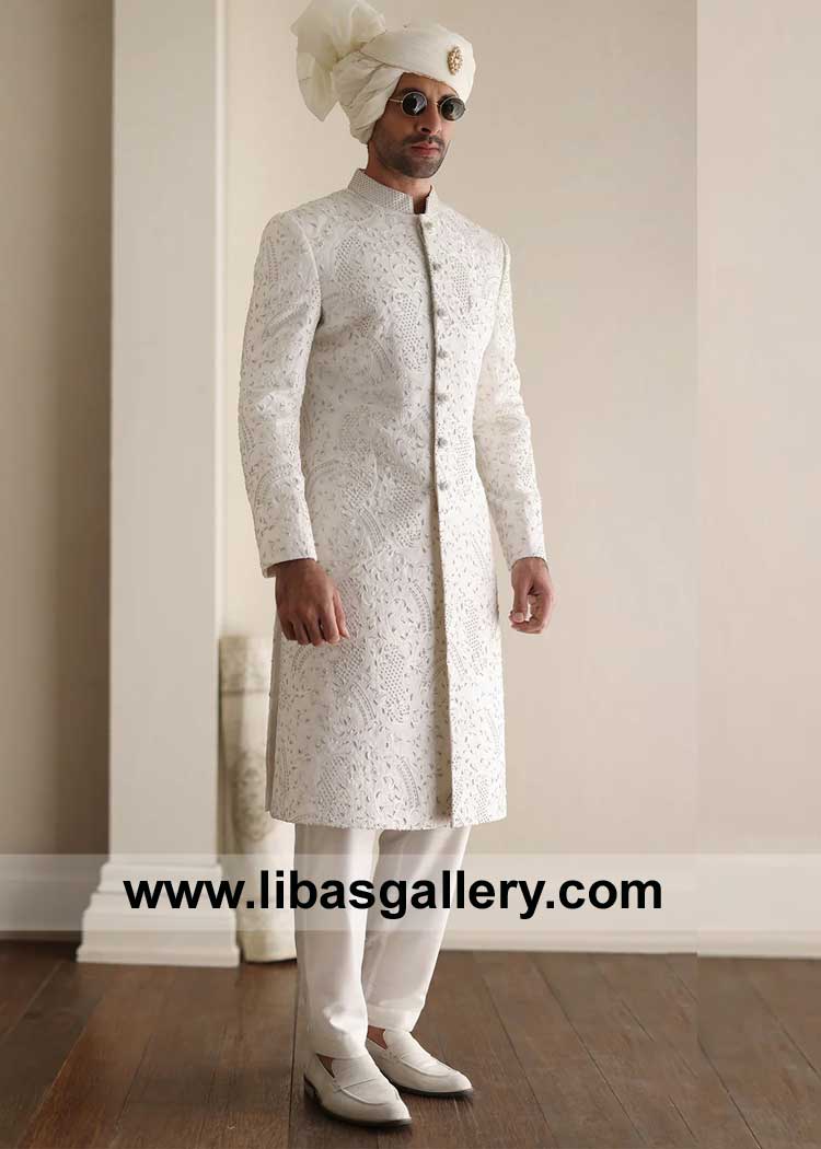 Lavish off White Embroidered Wedding Sherwani Style