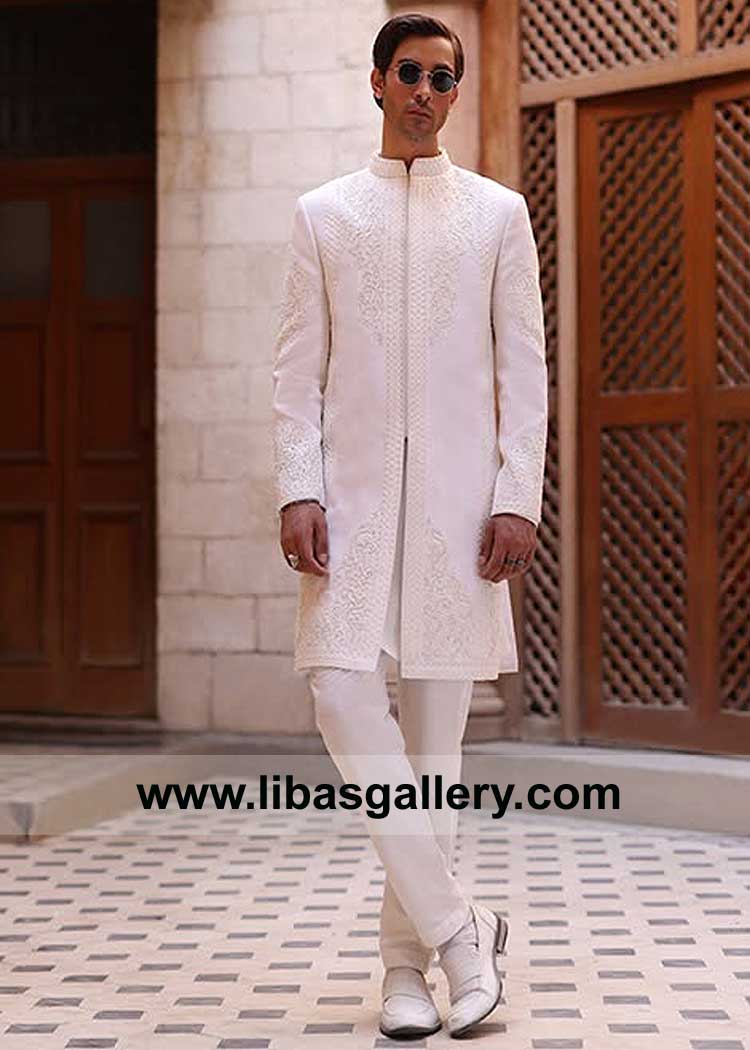 Off White sophisticated Wedding Attire for Men Nikah