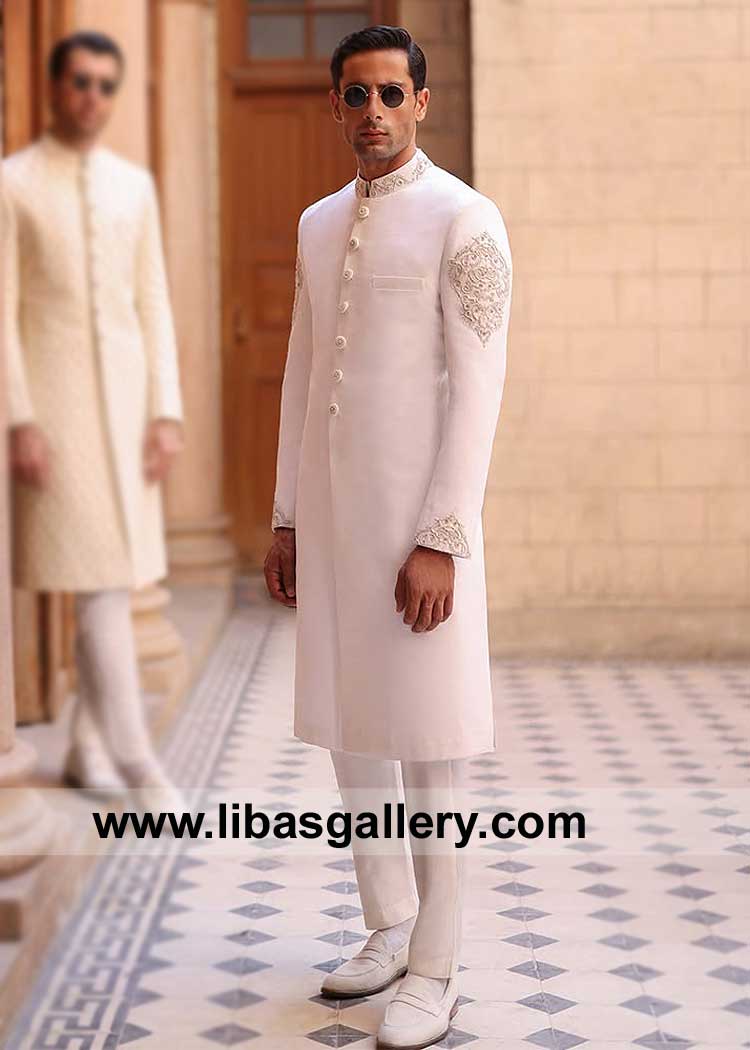Off White Regal Embroidered Groom Sherwani 