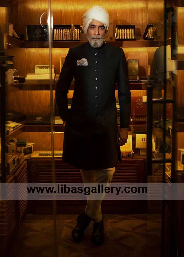 Carbon Black Sherwani for Groom Father 