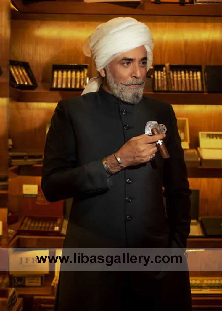 Carbon Black Sherwani for Groom Father 