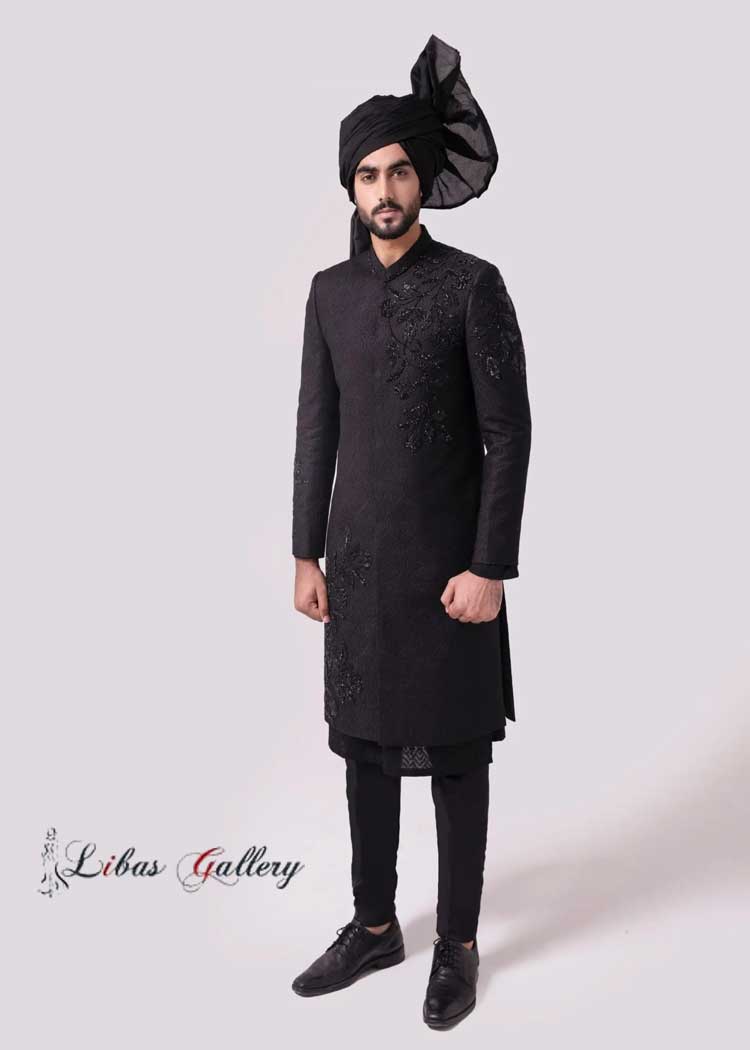 IMPERIAL BLACK SHERWANI WITH EXQUISITE EMBROIDERY