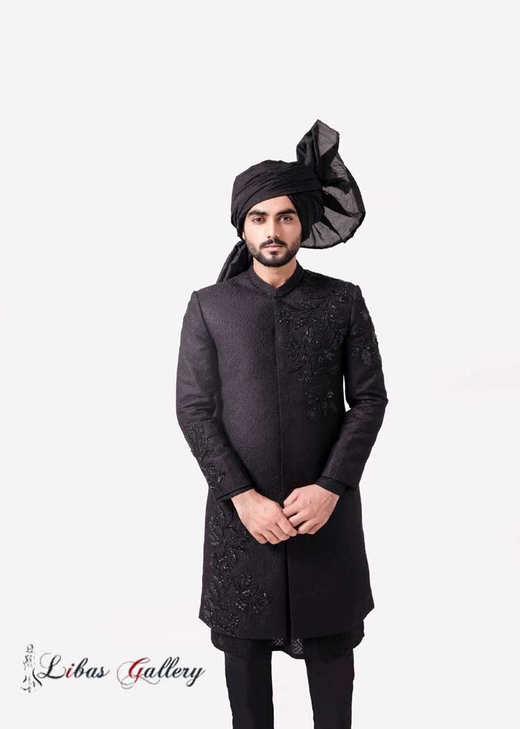 IMPERIAL BLACK SHERWANI WITH EXQUISITE EMBROIDERY