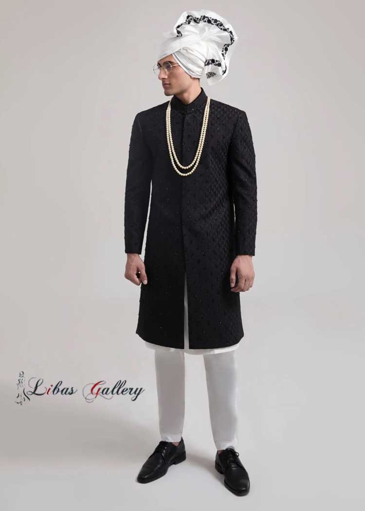 Majestic Black Embroidered Men Sherwani