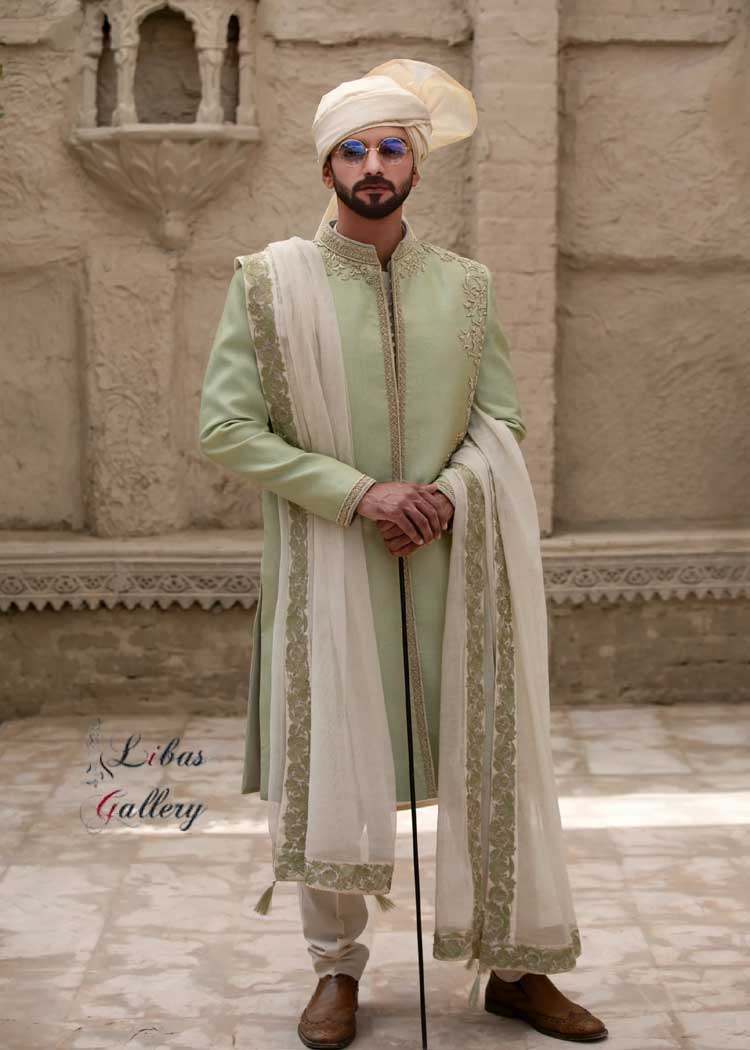 Green Ombre Embroidered Groom Sherwani Style