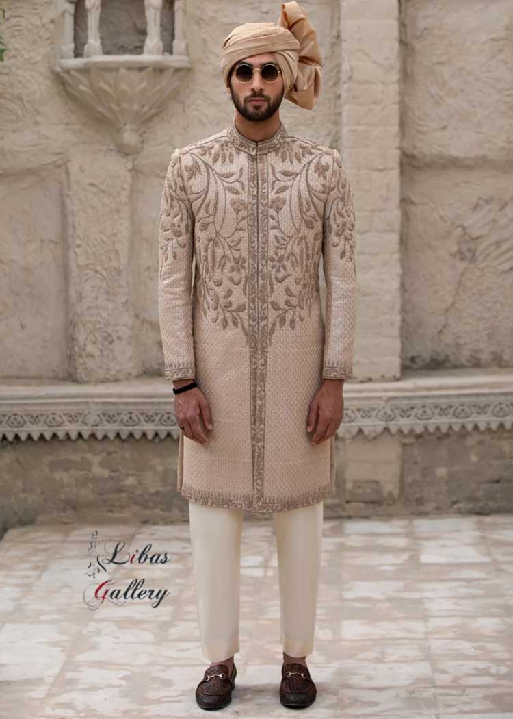 Rose Gold Groom Sherwani with Embellishment