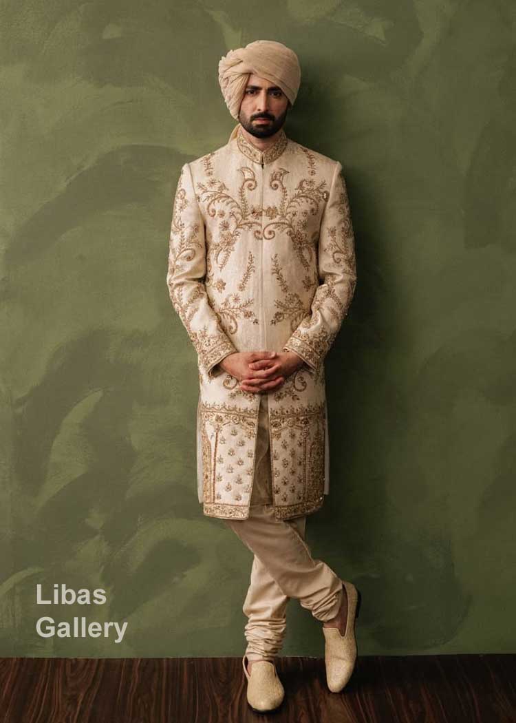 Traditional Mughal embroidered Style Groom Sherwani