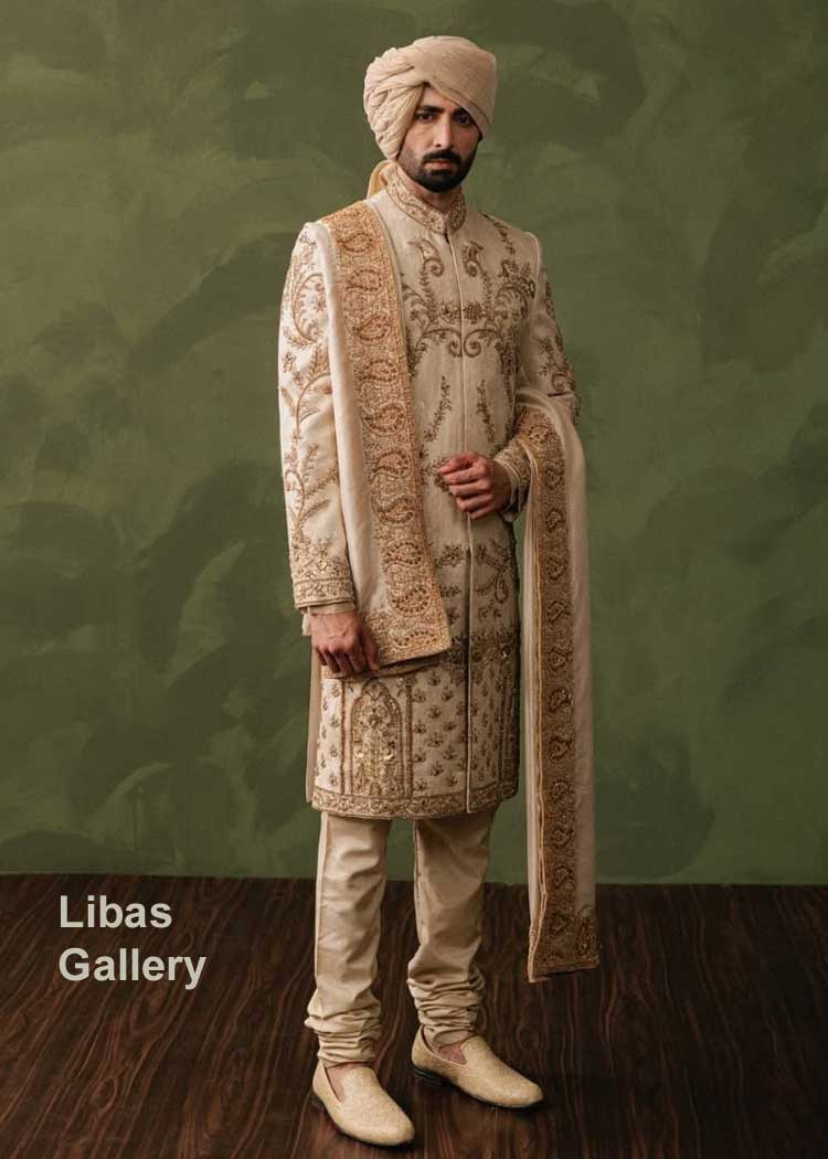 Traditional Mughal embroidered Style Groom Sherwani