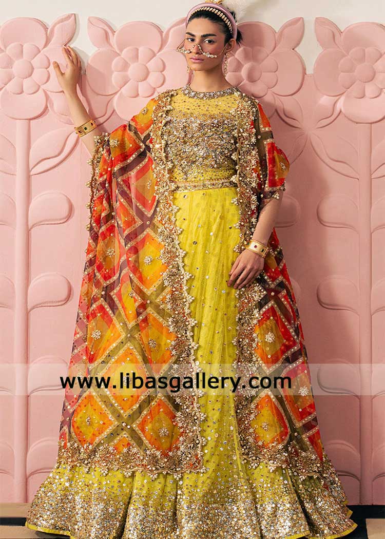 Lemon Lehenga Choli traditional embellished for Wedding