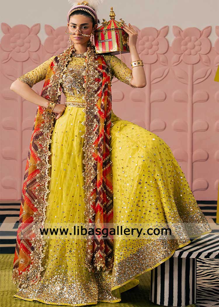 Lemon Lehenga Choli traditional embellished for Wedding